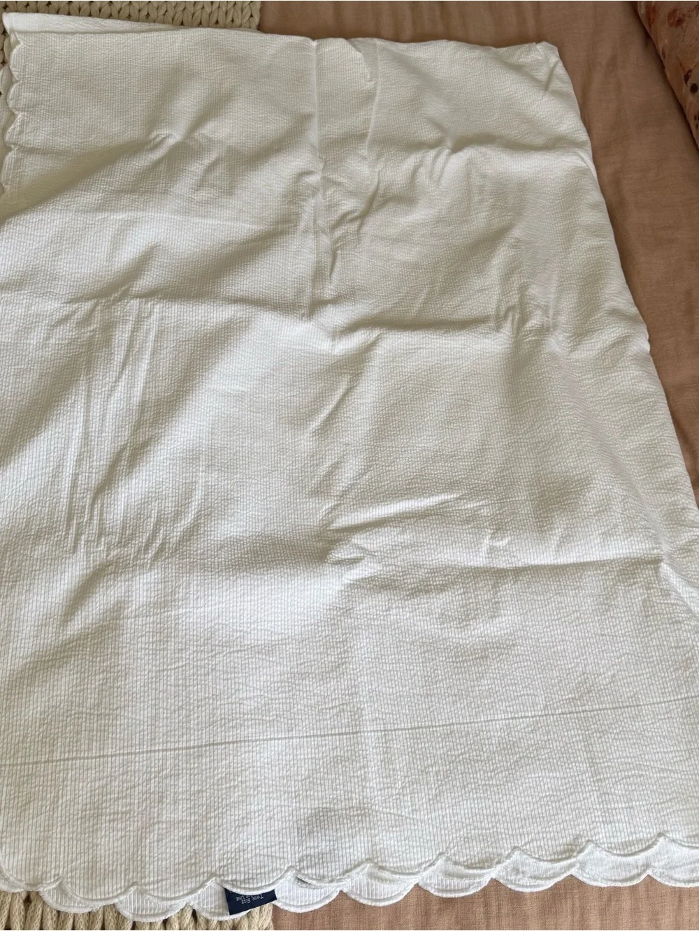 Vintage Ralph Lauren Embossed White Twin Size Sheet Bedspread Scalloped 90s